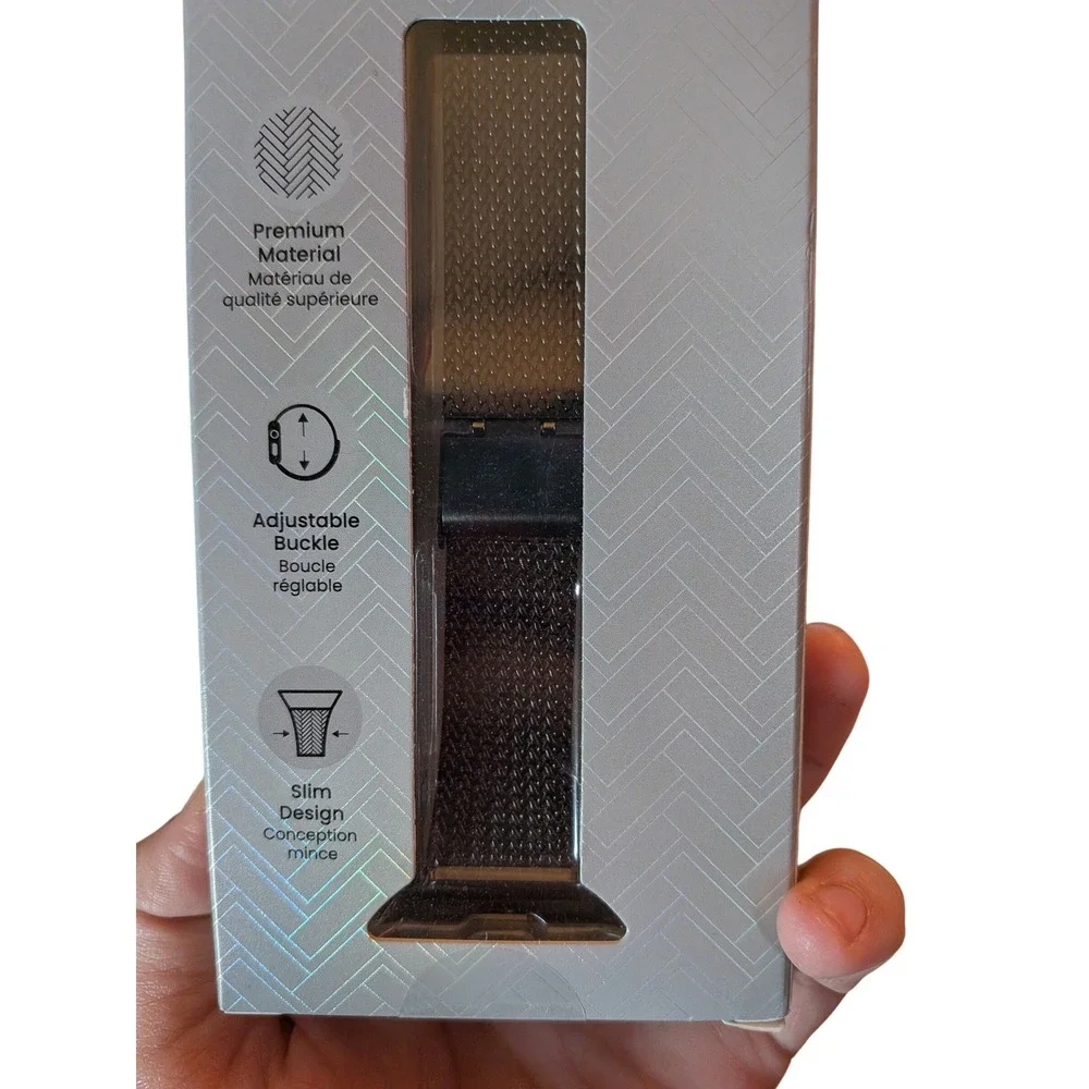 Press‎ Play Herringbone Mesh Loop Apple Watch Band Stainless Steel Black 42-49mm